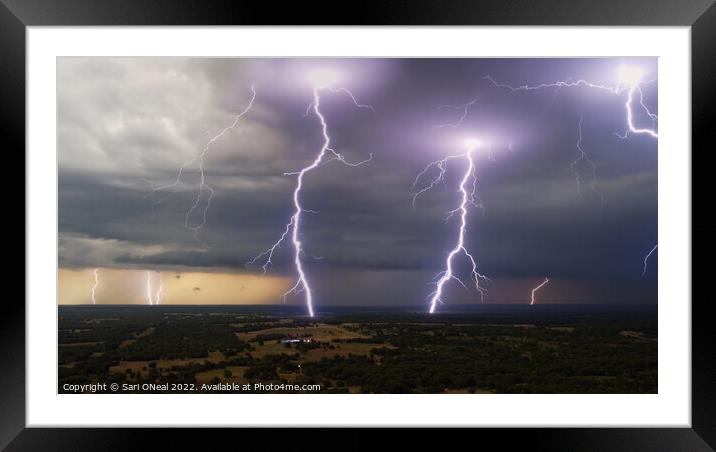 Oklahoma lightnign storm Framed Mounted Print by Sari ONeal