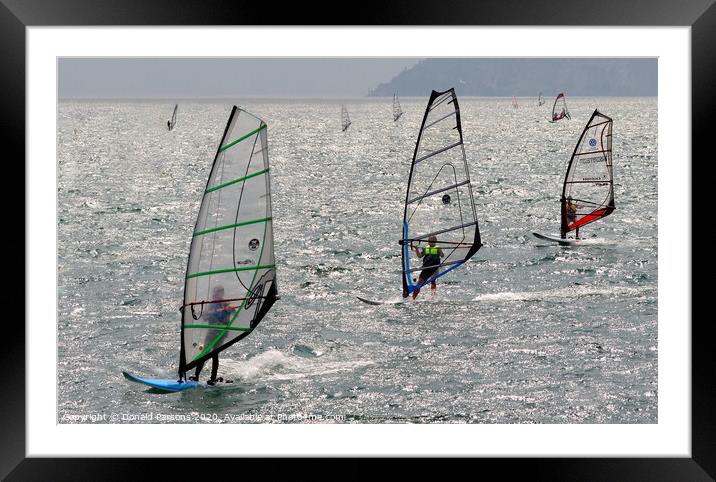 Windsurfers on Lake Garda, Italy Framed Mounted Print by Donald Parsons