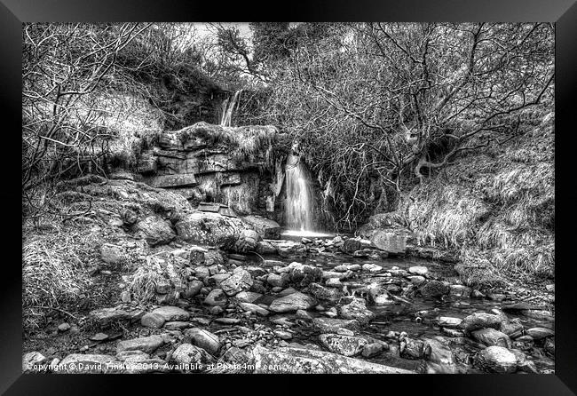 Beacons Waterfall in Monochrome Framed Print by David Tinsley