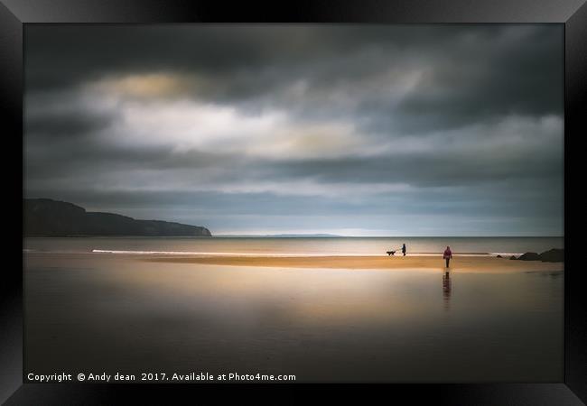 Sunday stroll on Sidmouth beach Framed Print by Andy dean