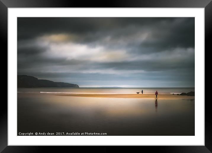Sunday stroll on Sidmouth beach Framed Mounted Print by Andy dean