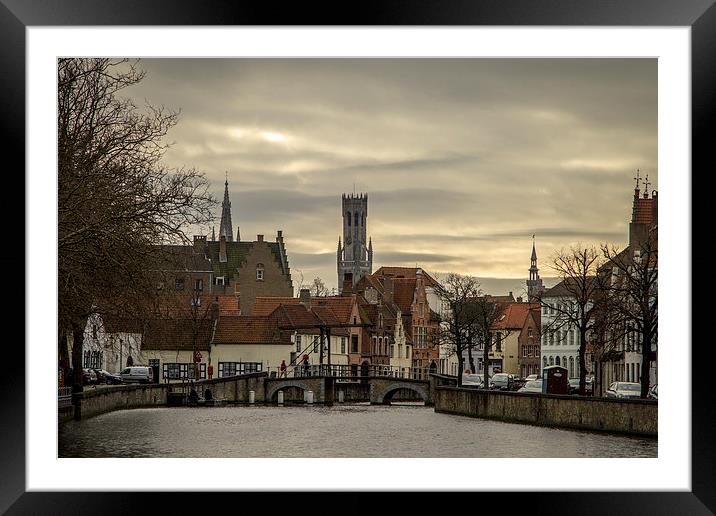 Bruges Skyline Framed Mounted Print by Malcolm Wood