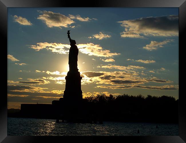Statue of Liberty Silhouette Framed Print by Luke Newman
