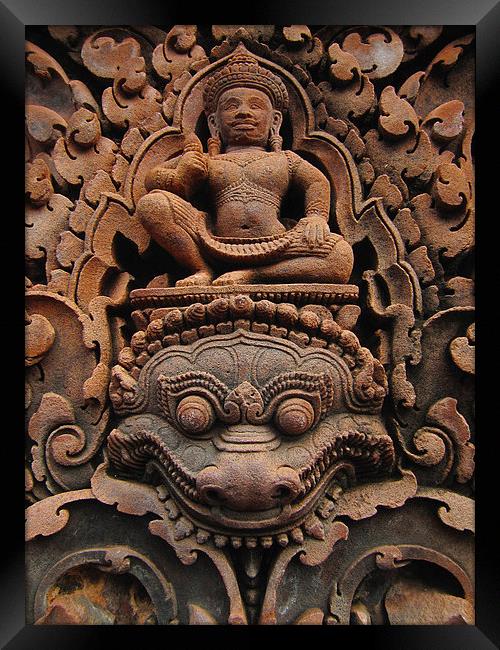 Banteay Srei Carving Framed Print by Luke Newman