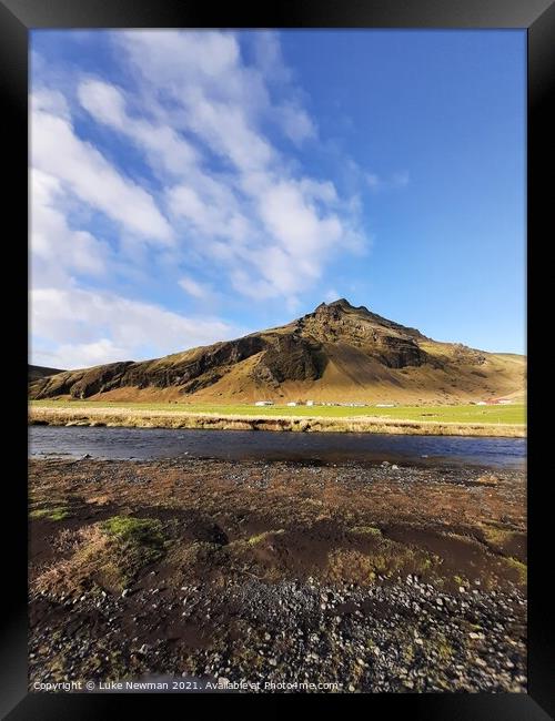 Mountain at Skógafoss, Iceland Framed Print by Luke Newman