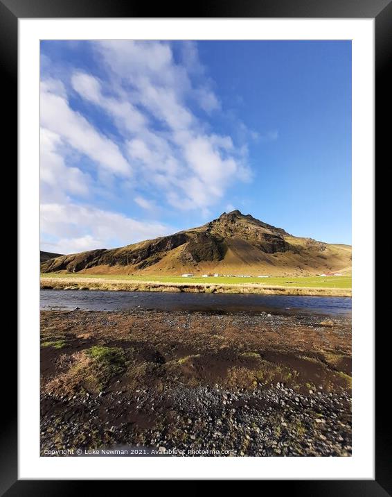 Mountain at Skógafoss, Iceland Framed Mounted Print by Luke Newman