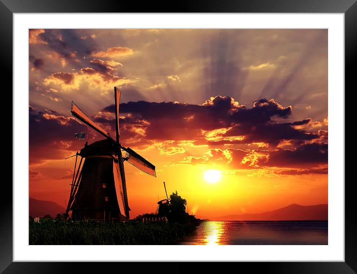 Sunrise beams over the dutch windmills Framed Mounted Print by Ankor Light