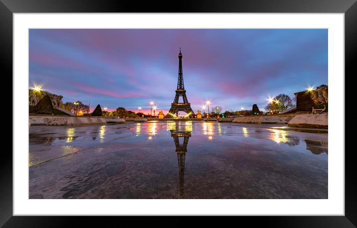 Sunrise on the Eiffel tower reflection Framed Mounted Print by Ankor Light