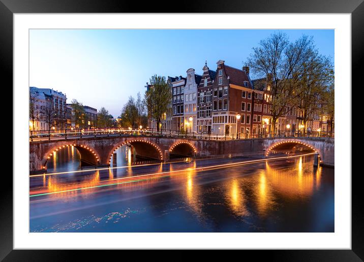 Amsterdam calm canal at the blue sunset hour Framed Mounted Print by Ankor Light