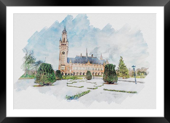 Watercolor painting of the Peace Palace Framed Mounted Print by Ankor Light