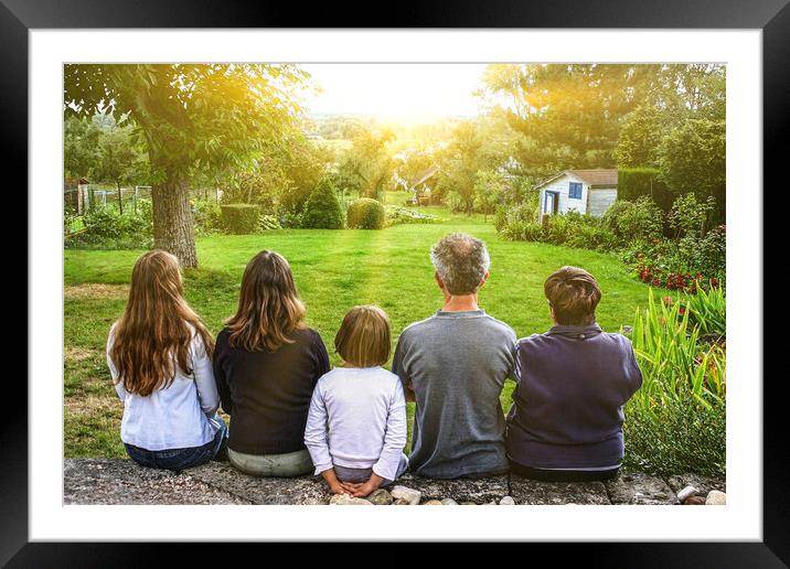 A group of people sitting at a park Framed Mounted Print by Ankor Light