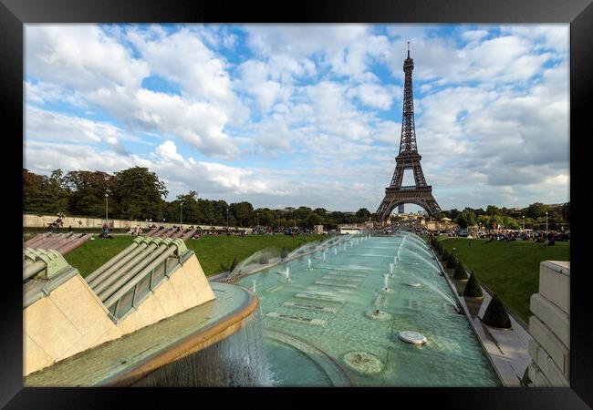 Trocadero fountain in front of the Eiffel tower in Paris, France Framed Print by Ankor Light