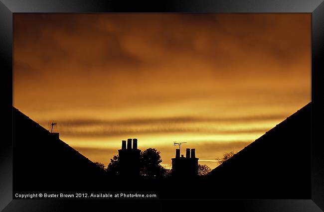 Rooftop Sunset Framed Print by Buster Brown