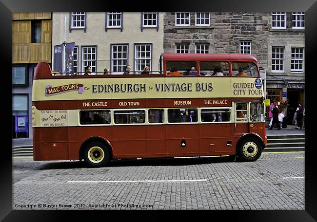 Edinburgh Vintage Bus Framed Print by Buster Brown