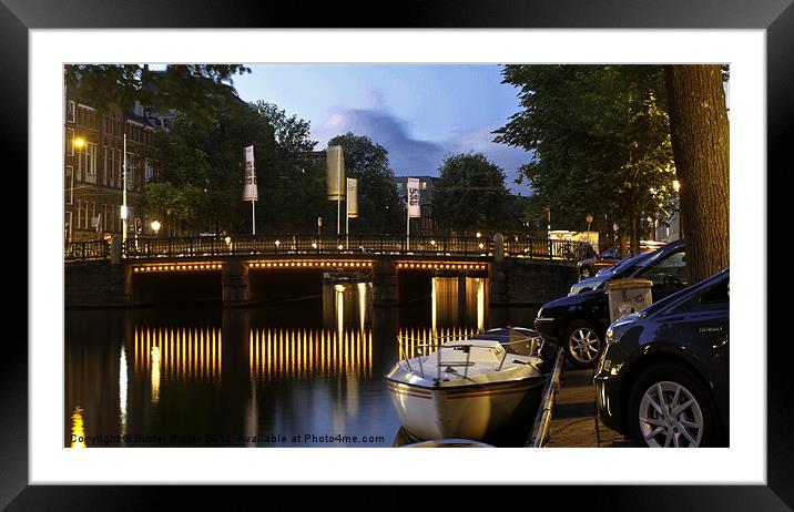 Amsterdam Canal At Night Framed Mounted Print by Buster Brown