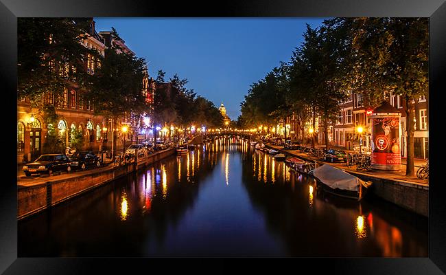 Amsterdam night Canal Scene Framed Print by Buster Brown