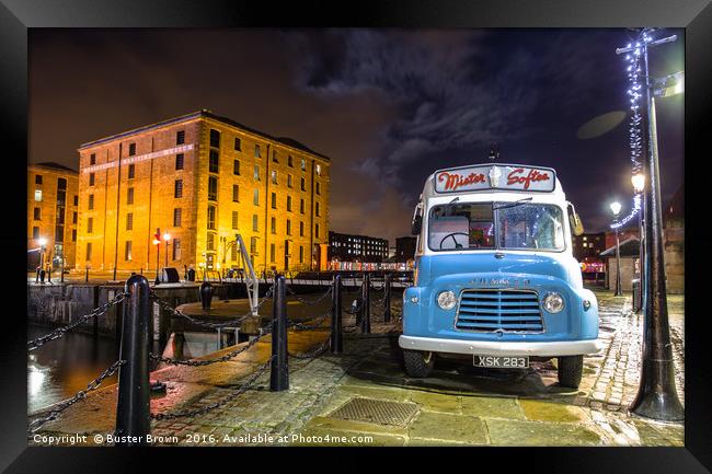 Albert Docks Ice Cream Van, Liverpool. Framed Print by Buster Brown