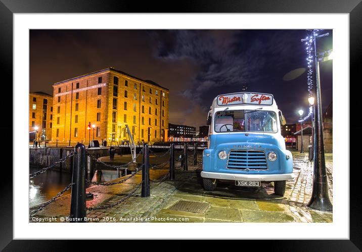 Albert Docks Ice Cream Van, Liverpool. Framed Mounted Print by Buster Brown