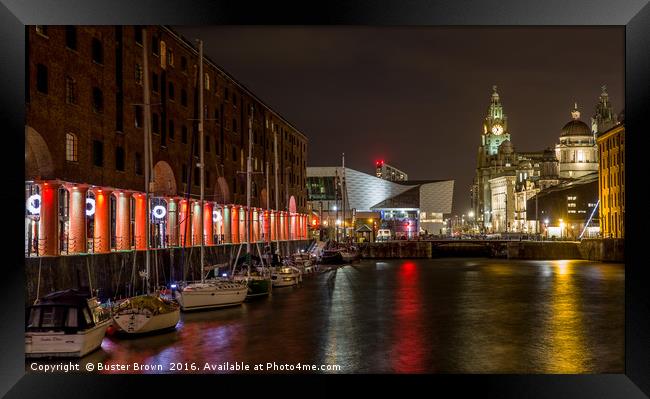 Albert Docks Liverpool & Liver Building Framed Print by Buster Brown