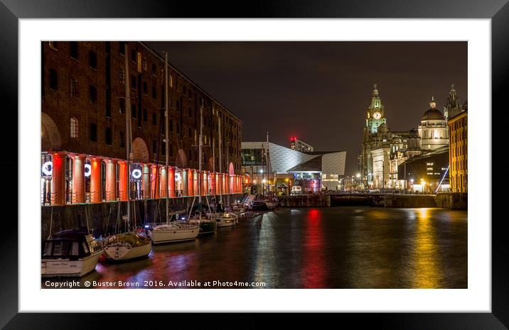 Albert Docks Liverpool & Liver Building Framed Mounted Print by Buster Brown