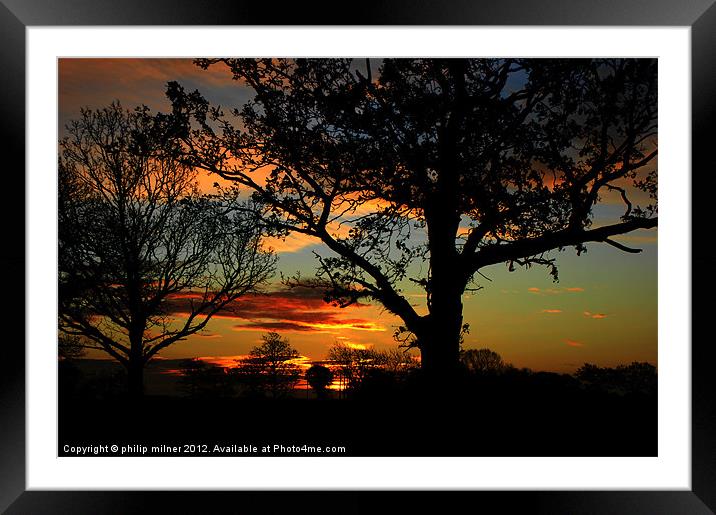 Silhouette Sunrise Framed Mounted Print by philip milner