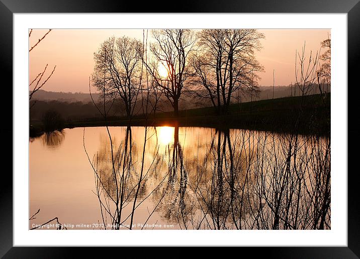 Sunset And Still Water Framed Mounted Print by philip milner
