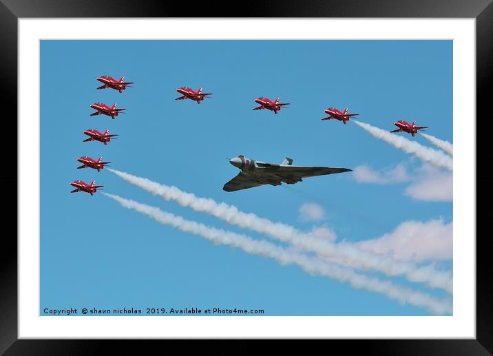Avro Vulcan Bomber & The Red Arrows Framed Mounted Print by Shawn Nicholas