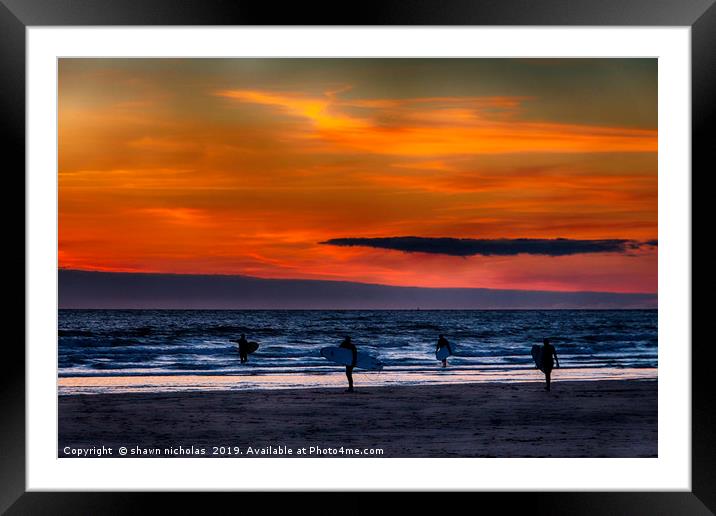 Surfers on Croyde Beach, Devon Framed Mounted Print by Shawn Nicholas