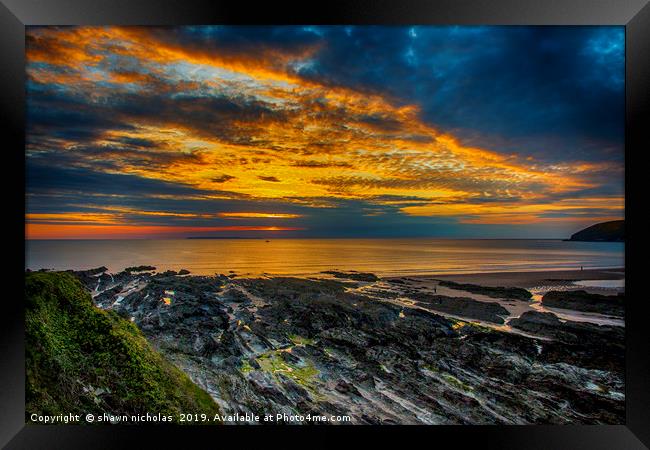 Sunset Over Croyde Bay, Devon Framed Print by Shawn Nicholas