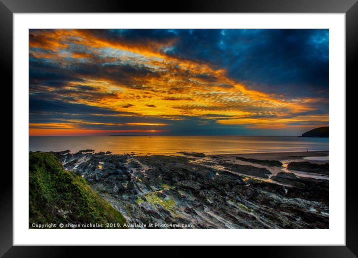 Sunset Over Croyde Bay, Devon Framed Mounted Print by Shawn Nicholas