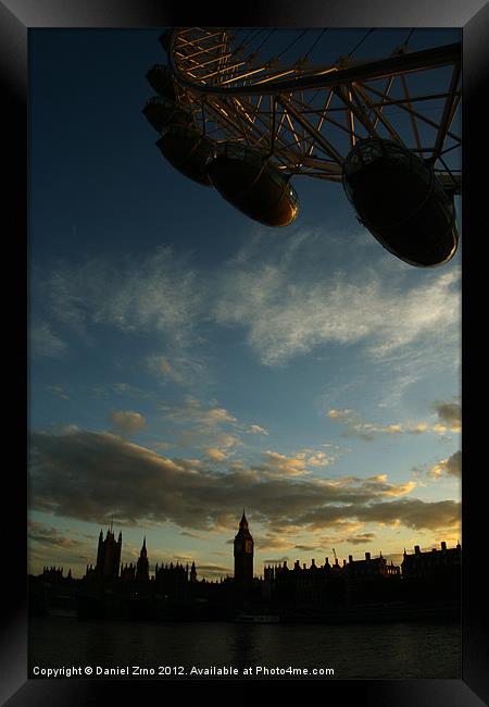 London Eye with Big Ben Framed Print by Daniel Zrno