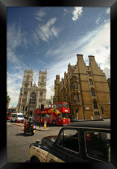 London cab and bus, Westminster Framed Print by Daniel Zrno