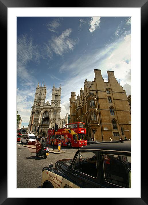 London cab and bus, Westminster Framed Mounted Print by Daniel Zrno