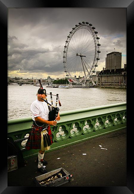 Westminster Bridge Piper, London Framed Print by Daniel Zrno