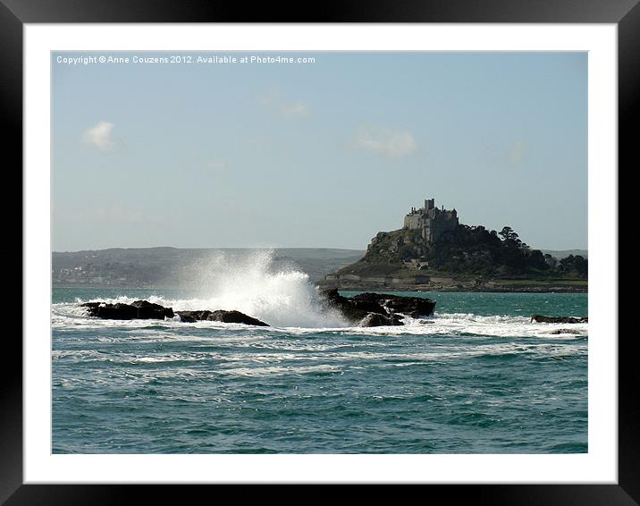 Rough seas at St Michaels Mount Framed Mounted Print by Anne Couzens