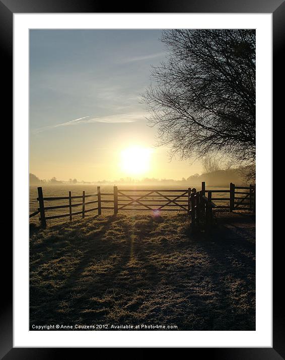 Frosty sunrise in Runnymede Framed Mounted Print by Anne Couzens