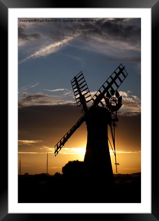 Thurne Mill Silhouette Framed Mounted Print by Paul Davis