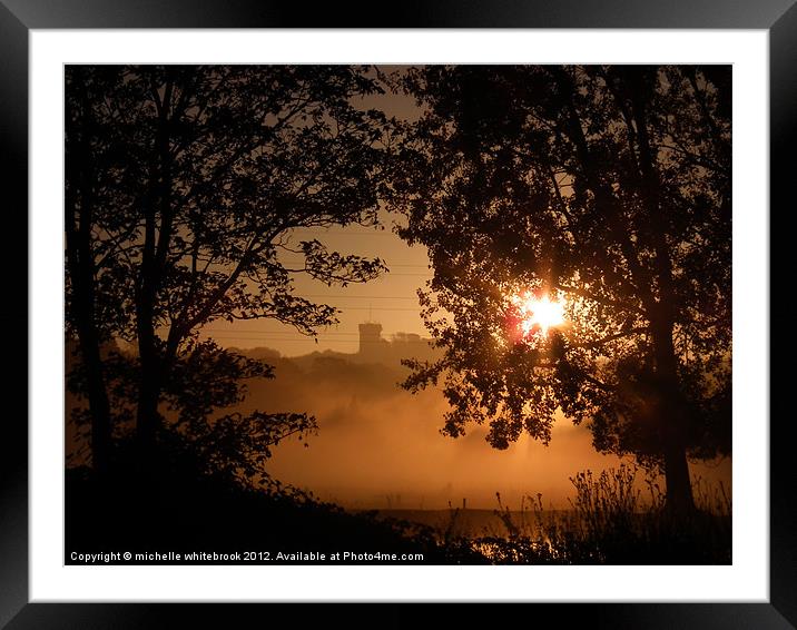 Sunrise through the trees Framed Mounted Print by michelle whitebrook