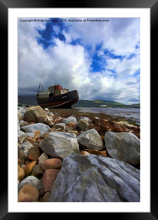 Fishing Boat Aground near Fort William Framed Mounted Print by Andy Anderson