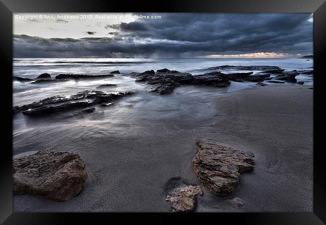 Stormy Beach Sunset Framed Print by Andy Anderson