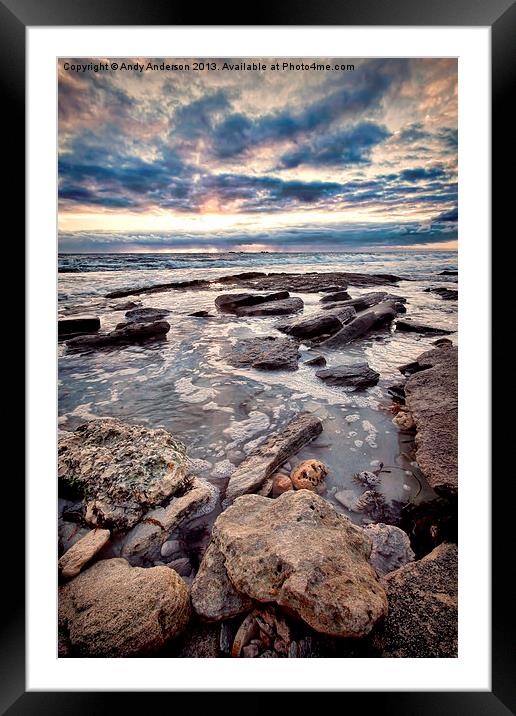 Western Australia Rocky Beach at Sunset Framed Mounted Print by Andy Anderson