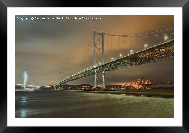 Forth Bridges on a Stormy Night Framed Mounted Print by Andy Anderson