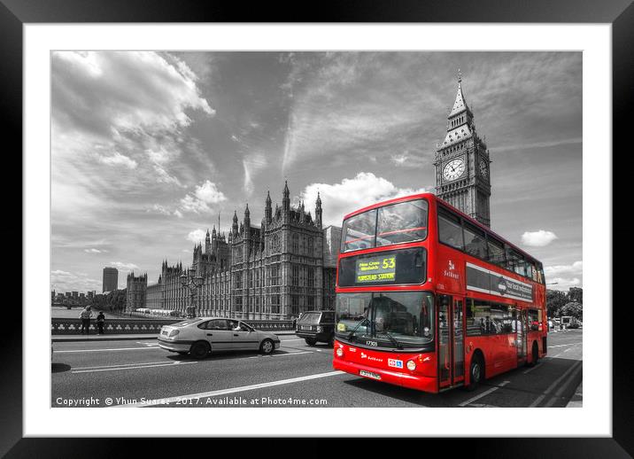 London Big Ben And Red Bus Framed Mounted Print by Yhun Suarez