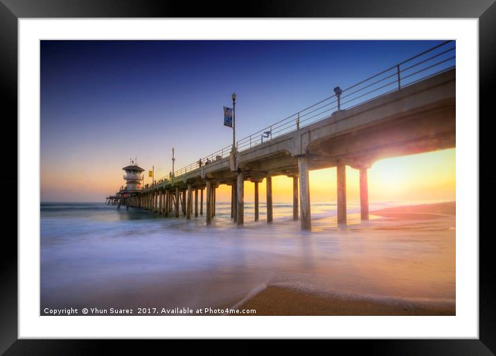 Huntington Beach Pier Sunset Framed Mounted Print by Yhun Suarez