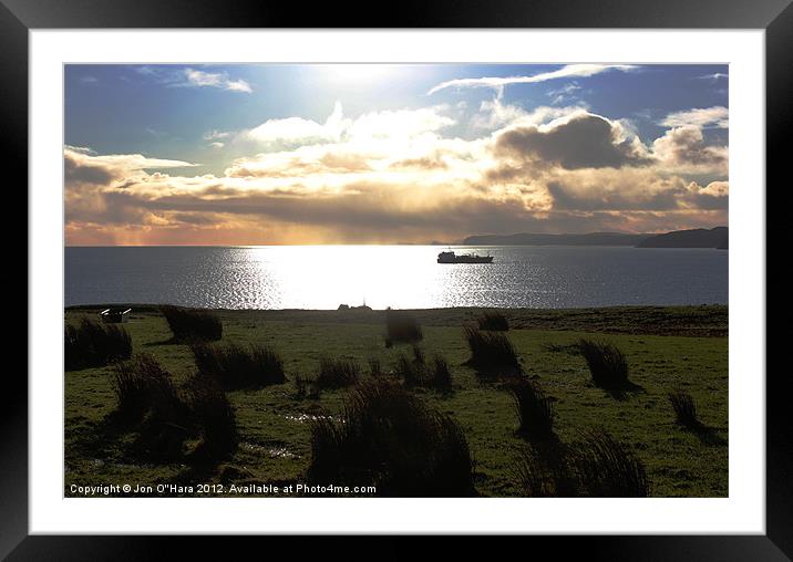 Wind swept sparkle Boat approach Framed Mounted Print by Jon O'Hara