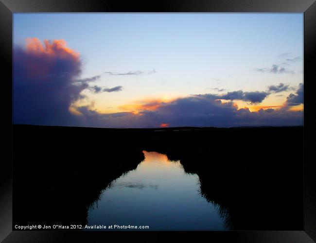 Stream to sunset fire water Framed Print by Jon O'Hara