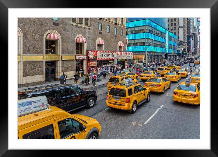 NYC Yellow Cabs Framed Mounted Print by Alan Matkin