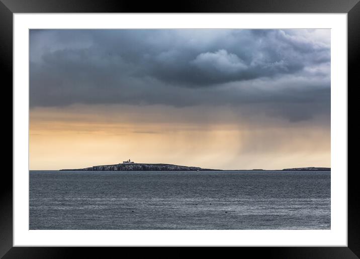 Longstone lighthouse in a squall Framed Mounted Print by Gary Finnigan