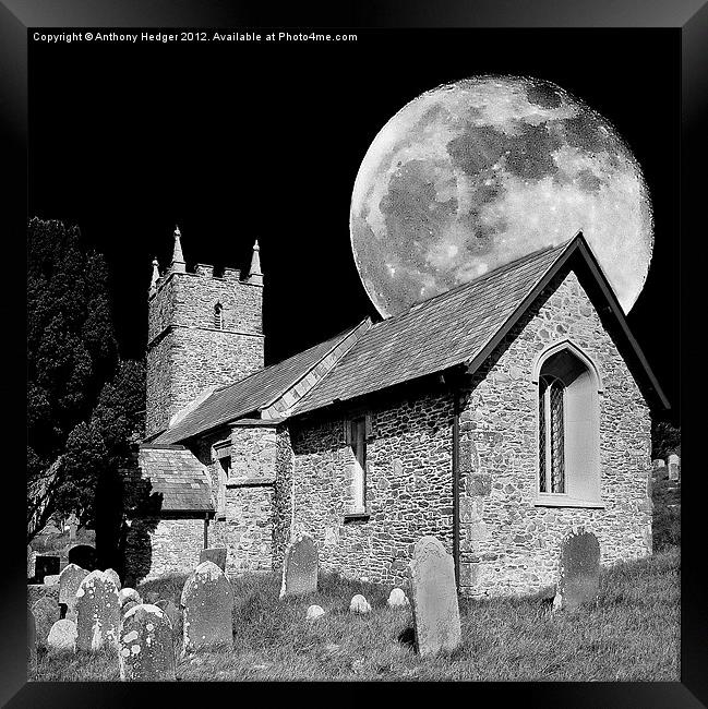 The Old Church and moon Framed Print by Anthony Hedger