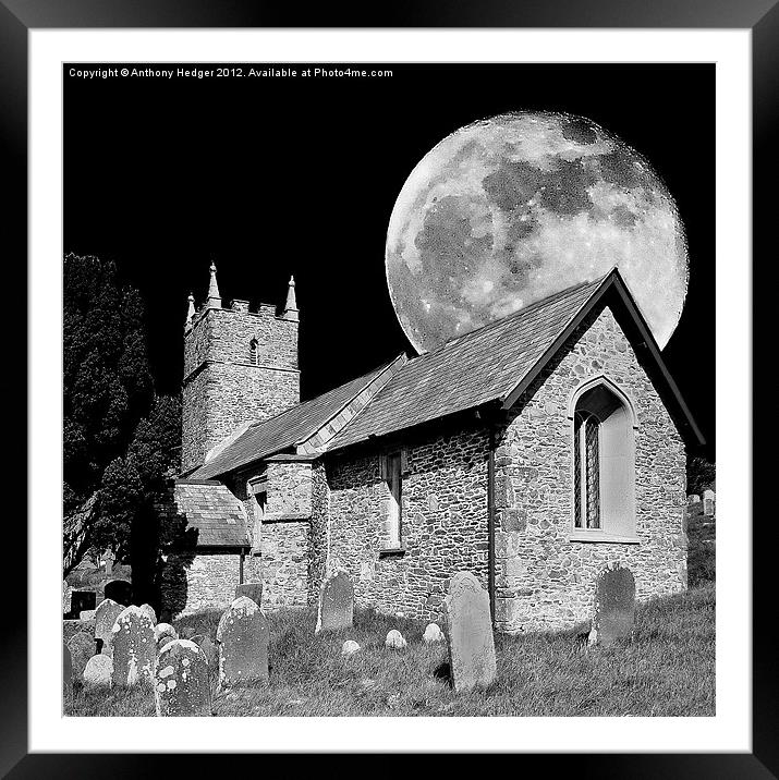 The Old Church and moon Framed Mounted Print by Anthony Hedger